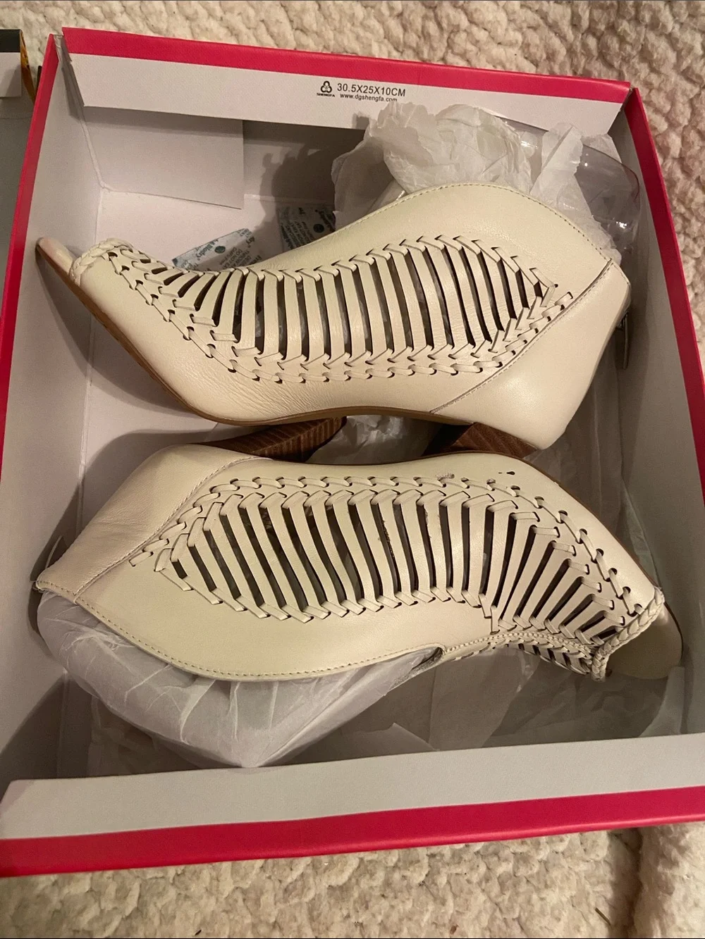 Vince Camuto Warm White Woven Peep-Toe Heel Booties - Neutral Leather